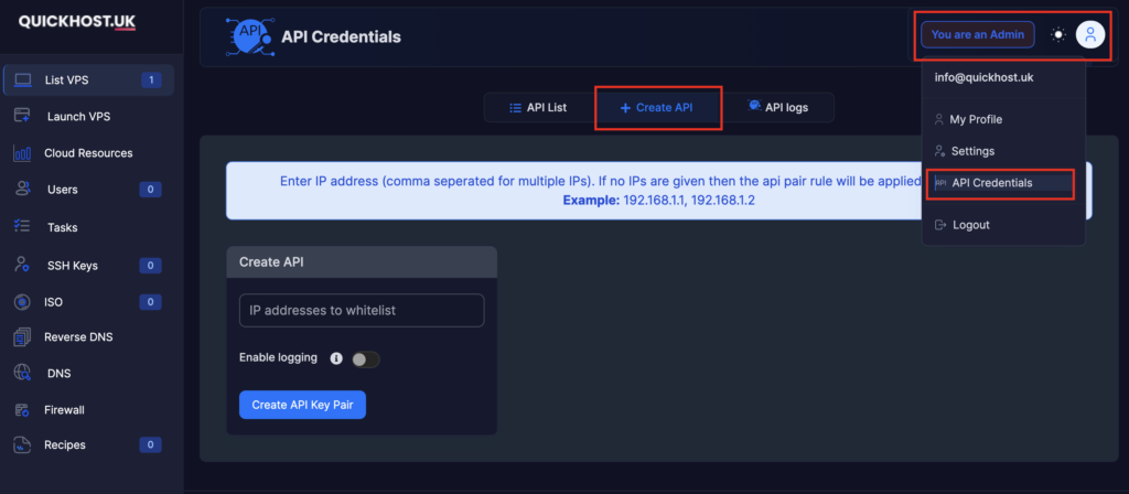 How to create API Keys – Cloud VPS – Knowledge Base