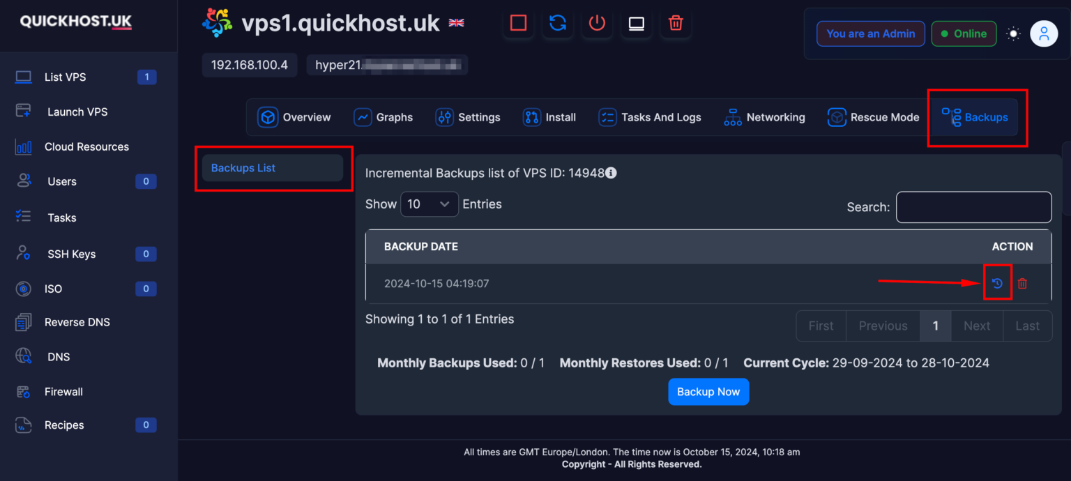 How to take and restore backups – VPS – Knowledge Base