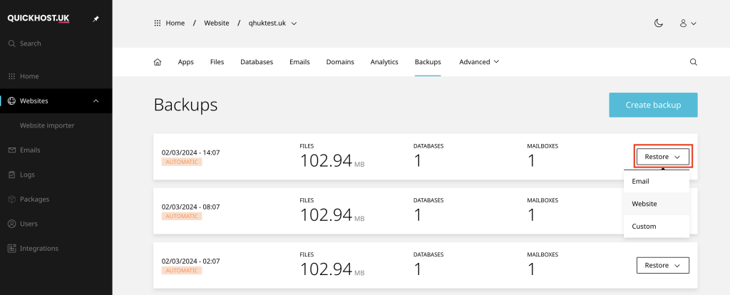 Backups – Enhance Hosting – Knowledge Base